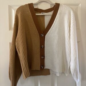 Color block Brown and White Women's Sweater